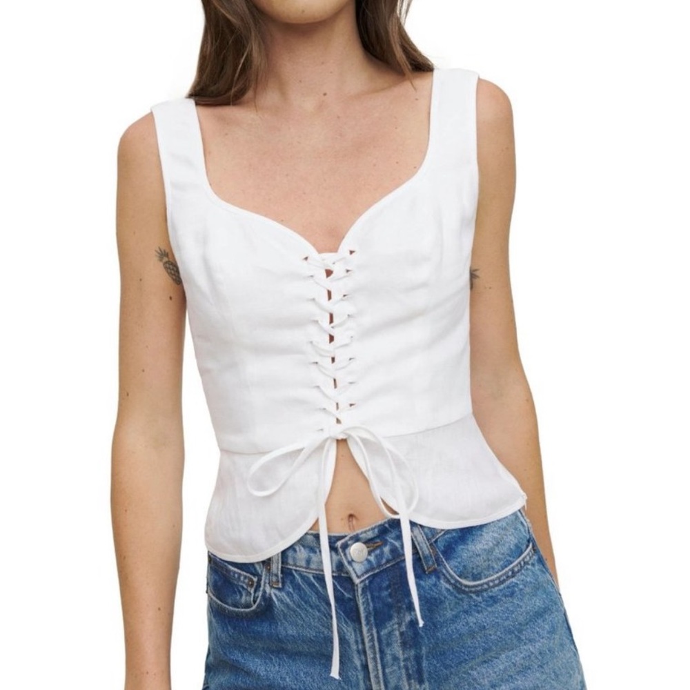 Reformation Kaleb lace Up Linen Tank Top in White size 12 New Womens Sleeveless